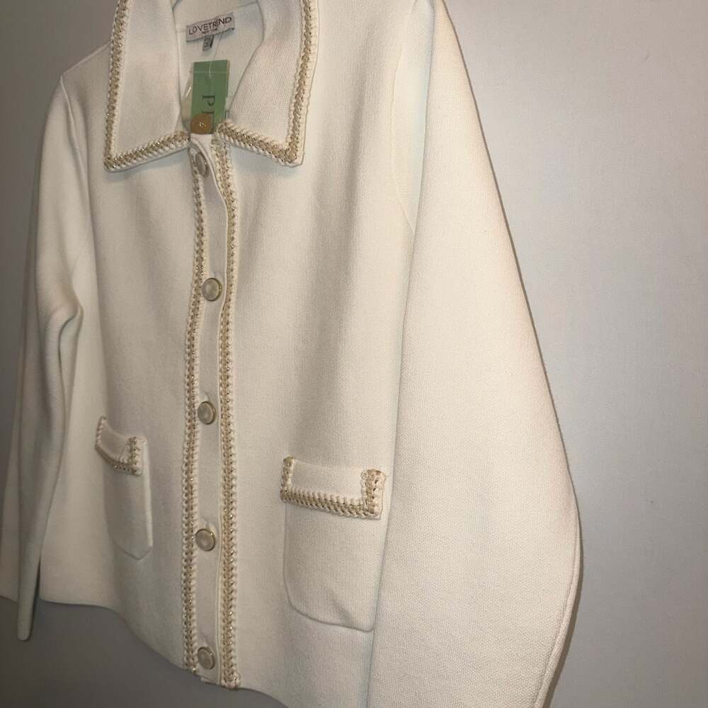 Lovetrend New York White Gold Trim Button Cardigan Jacket NWT #129
